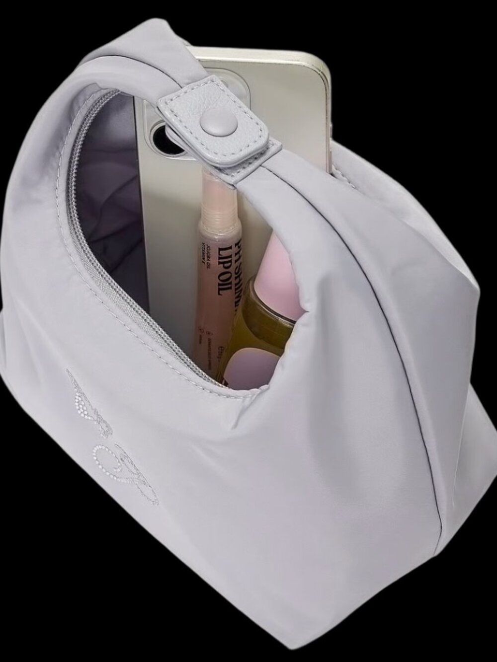 PINK VICTORIA SECRETS Nylon Snap Makeup Bag, Dusty Lilac Diamanté Butterfly NWT - Picture 3 of 5